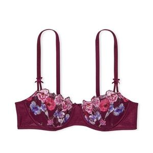 Victoria Secret Lace Bra, Maroon with florals, size 36D